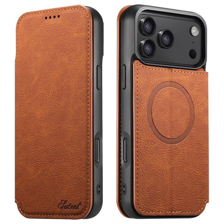 Suteni J06 Retro Matte Litchi Texture Leather MagSafe Phone Case