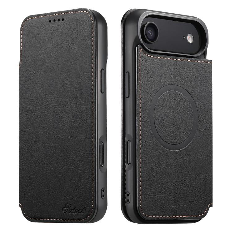 Suteni J06 Retro Matte Litchi Texture Leather MagSafe Phone Case