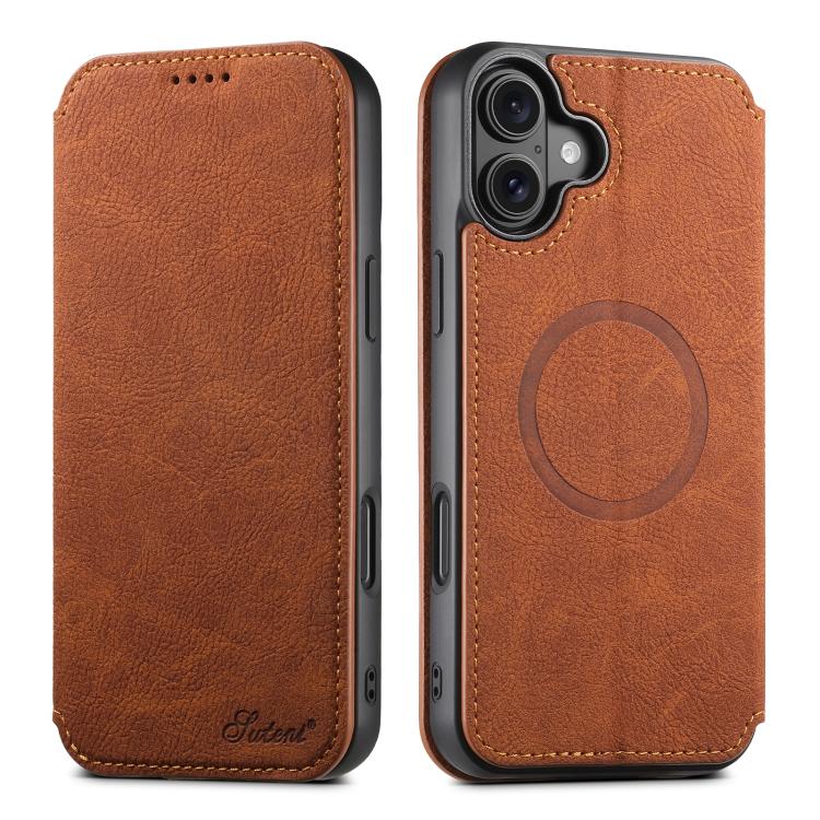 Suteni J06 Retro Matte Litchi Texture Leather MagSafe Phone Case, For iPhone 17 Pro Max, For iPhone 17 Pro, For iPhone 17, For iPhone Air, For iPhone 16 Pro Max, For iPhone 16 Pro, For iPhone 16 Plus, For iPhone 16
