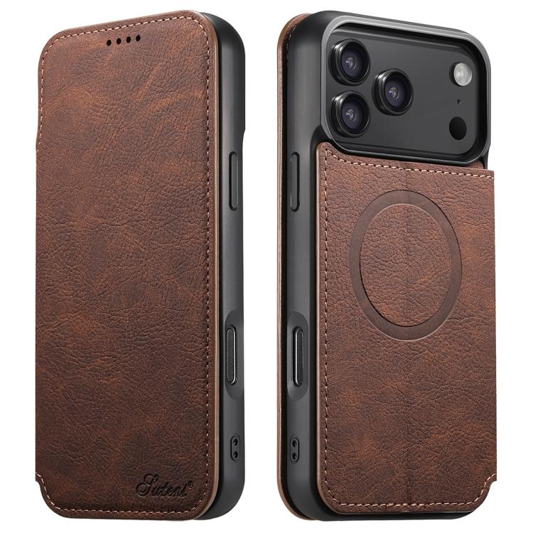 Suteni J06 Retro Matte Litchi Texture Leather MagSafe Phone Case, For iPhone 18, For iPhone 18 Pro, For iPhone 18 Pro Max, For iPhone 17 Pro Max, For iPhone 17 Pro, For iPhone 17, For iPhone Air, For iPhone 16 Pro Max