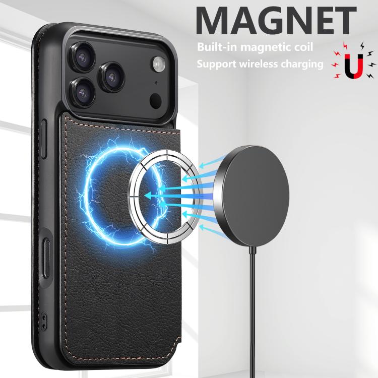 Suteni J06 Retro Matte Litchi Texture Leather MagSafe Phone Case, For iPhone 18, For iPhone 18 Pro, For iPhone 18 Pro Max, For iPhone 17 Pro Max, For iPhone 17 Pro, For iPhone 17, For iPhone Air, For iPhone 16 Pro Max