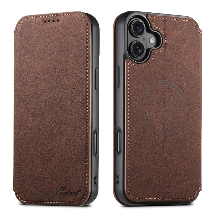 Suteni J06 Retro Matte Litchi Texture Leather MagSafe Phone Case, For iPhone 18, For iPhone 18 Pro, For iPhone 18 Pro Max, For iPhone 17 Pro Max, For iPhone 17 Pro, For iPhone 17, For iPhone Air, For iPhone 16 Pro Max
