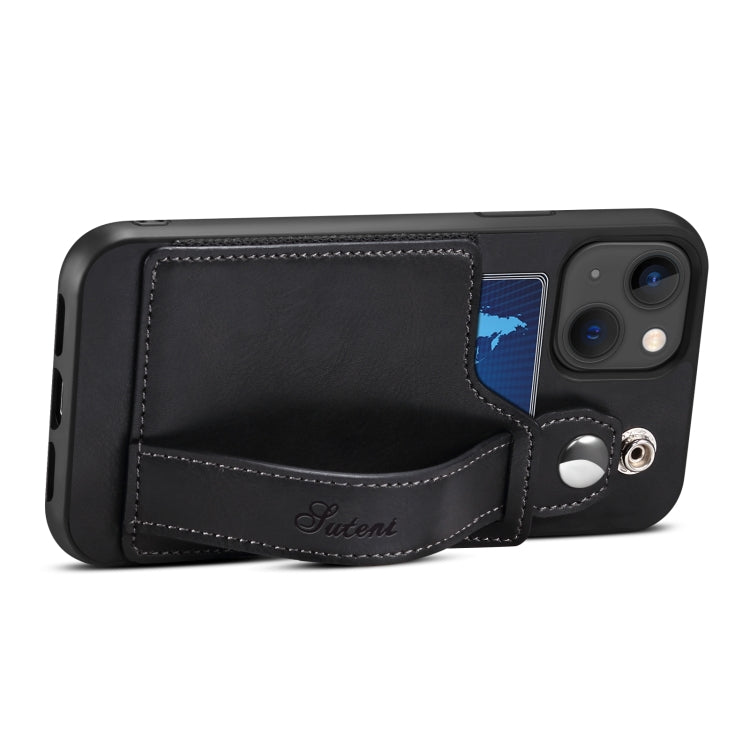 Étui arrière en cuir avec dragonne et emplacement pour carte pour téléphone SUTENI H12