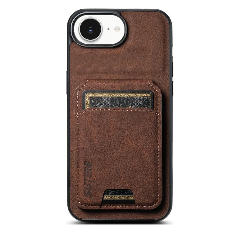 Suteni H02 Litchi Leather Card Wallet Stand Back Phone Case, For iPhone 16e, For iPhone 16 Pro Max, For iPhone 16 Pro, For iPhone 16 Plus