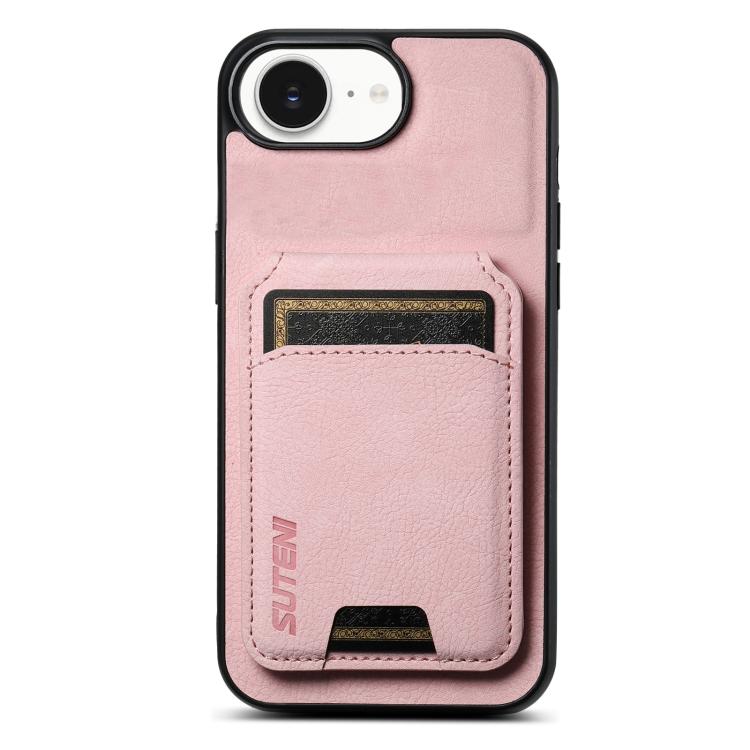 Suteni H02 Litchi Leather Card Wallet Stand Back Phone Case, For iPhone 16e, For iPhone 16 Pro Max, For iPhone 16 Pro, For iPhone 16 Plus