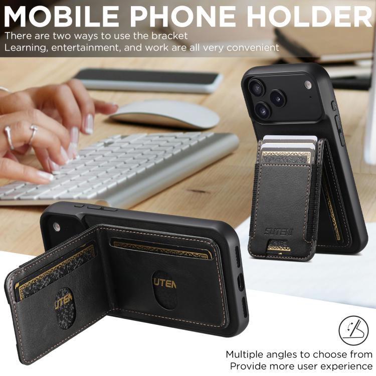 Suteni H03 Oil Wax Leather Wallet Stand Back Phone Case, For iPhone 18, For iPhone 18 Pro, For iPhone 18 Pro Max, For iPhone 17 Pro Max, For iPhone 17 Pro, For iPhone 17, For iPhone Air, For iPhone 16 Pro Max
