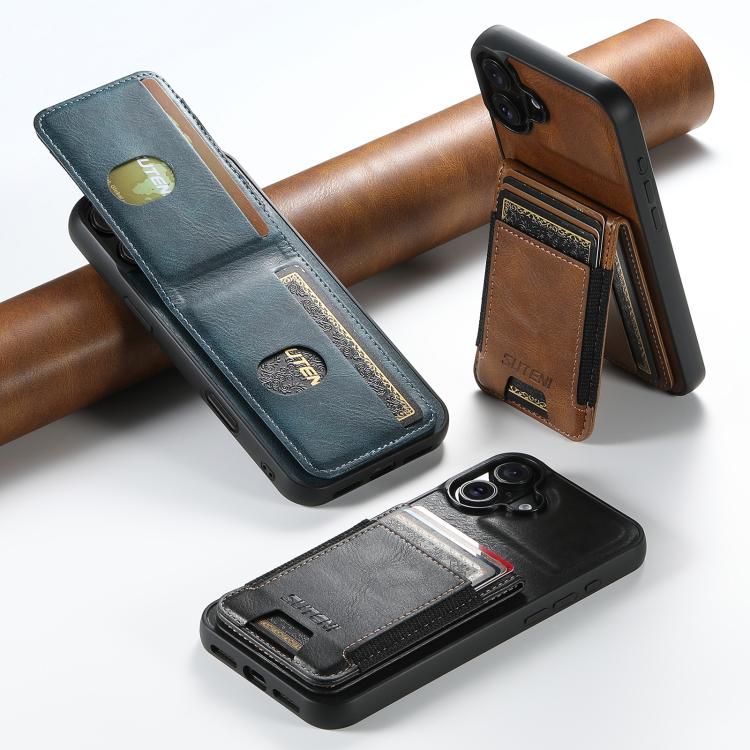 Suteni H03 Oil Wax Leather Wallet Stand Back Phone Case, For iPhone 11 Pro, For iPhone 17e / 16e, For iPhone 12 / 12 Pro