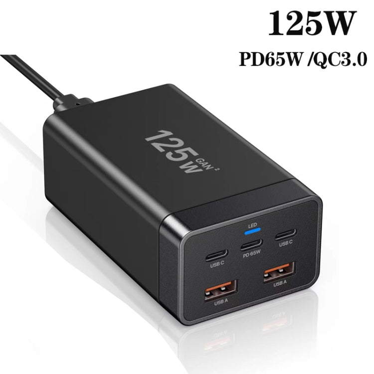 GAN 125W PD65W Dual Type-C + QC3.0 USB Multi Compatible Notebook Adapter, EU Plug, US Plug, UK Plug, AU Plug