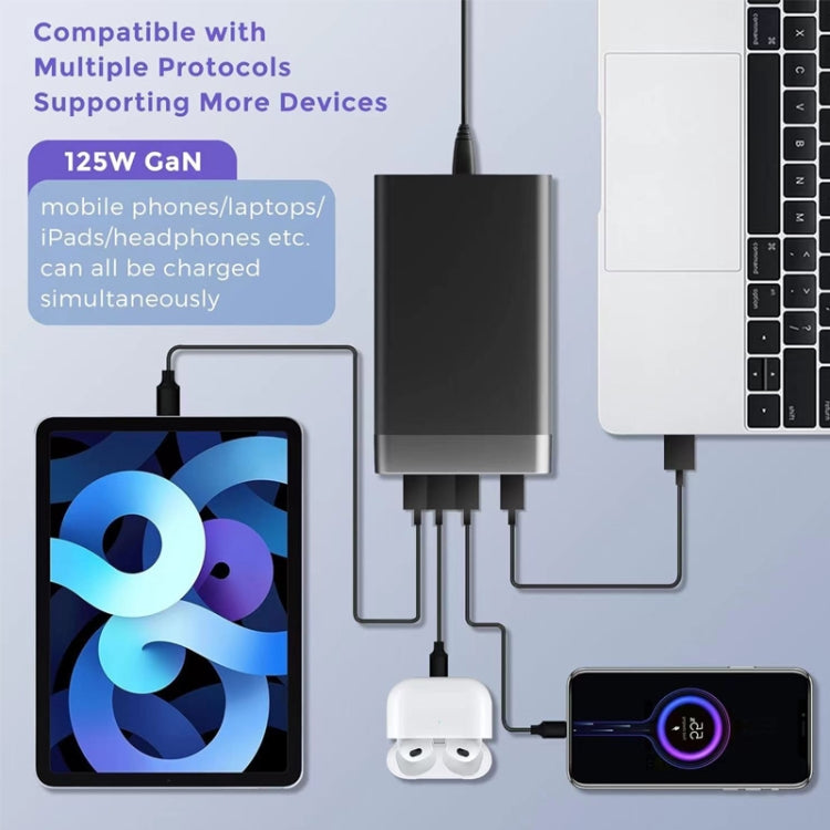 GAN 125W PD65W Dual Type-C + QC3.0 USB Multi Compatible Notebook Adapter, EU Plug, US Plug, UK Plug, AU Plug