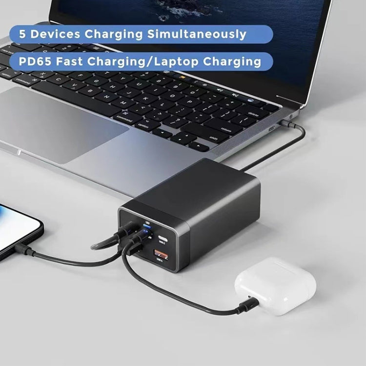 GAN 125W PD65W Dual Type-C + QC3.0 USB Multi Compatible Notebook Adapter, EU Plug, US Plug, UK Plug, AU Plug