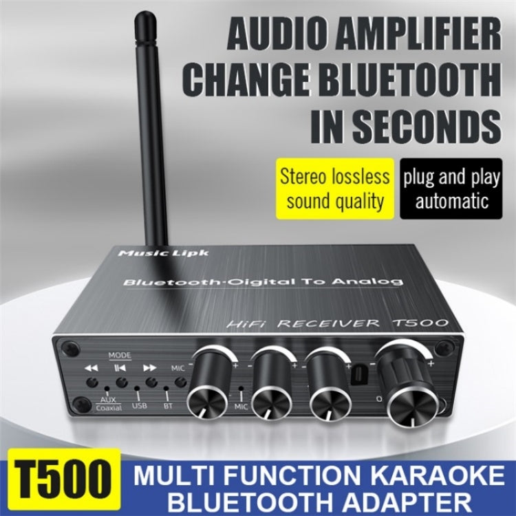 T500 Bluetooth 5.3 Audio Adapter U-Disk Mic Amplifier Speaker Converter with Remote Control, T500