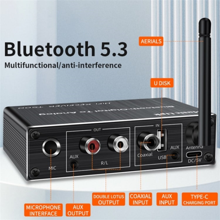 Adaptateur audio Bluetooth 5.3 T500, amplificateur micro U-Disk, convertisseur de haut-parleur avec télécommande, T500