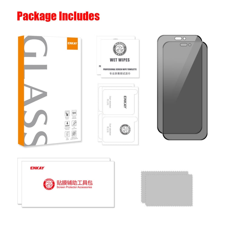 2pcs ENKAY Hat-Prince 360 Degree Anti-peeping Privacy Full Screen Tempered Glass Film, For iPhone 15 Pro Max, For iPhone 15 Pro, For iPhone 15 Plus, For iPhone 15, For iPhone 14 Plus, For iPhone 14, For iPhone 14 Pro, For iPhone 14 Pro Max