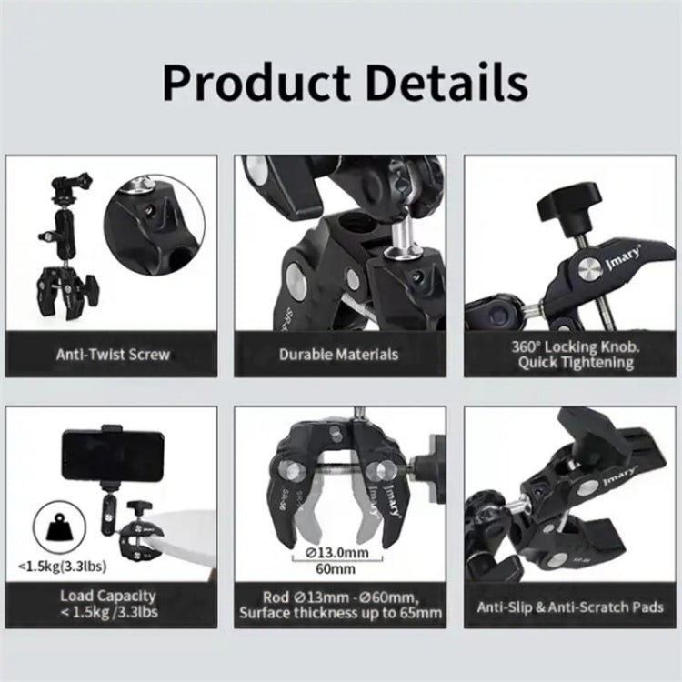 JMARY SR-56 Aluminum Handlebar Crab Clamp Magic Arm Rod Mount, SR-56