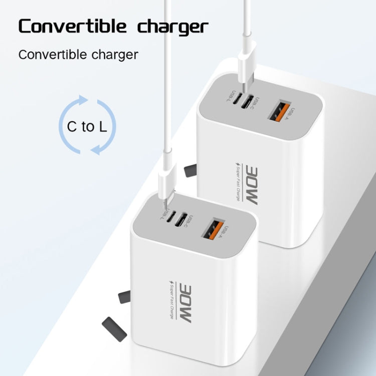PD30W USB-C / Type-C + 8 Pin + USB-A Reverse Charger Suitable for iPhone Series