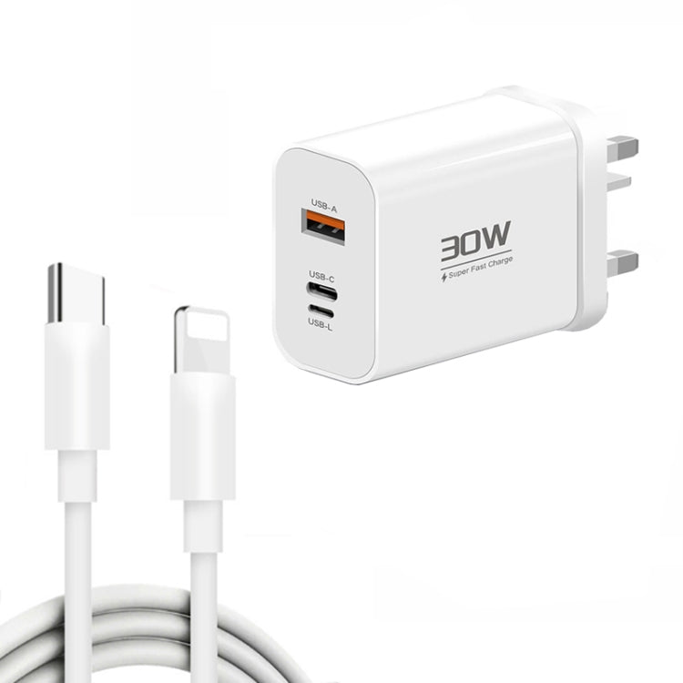 PD30W USB-C / Type-C + 8 Pin + USB Charger with Type-C to 8 Pin Date Cable, PD004 + PD Cable