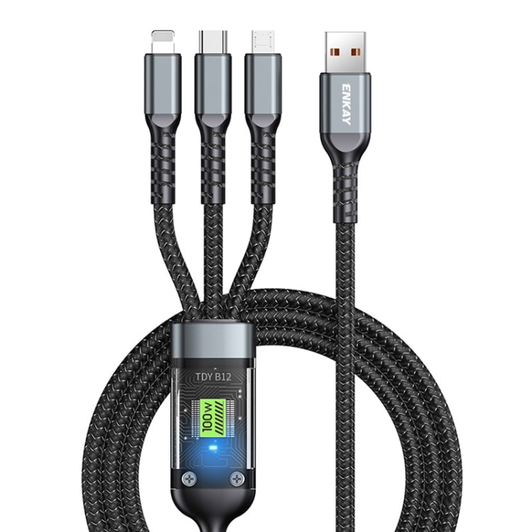 ENKAY 3-in-1 5A USB to Type-C / 8 Pin / Micro USB Fast Charging Cable with Indicator Light, Length: 1.2m, ENK-CB163
