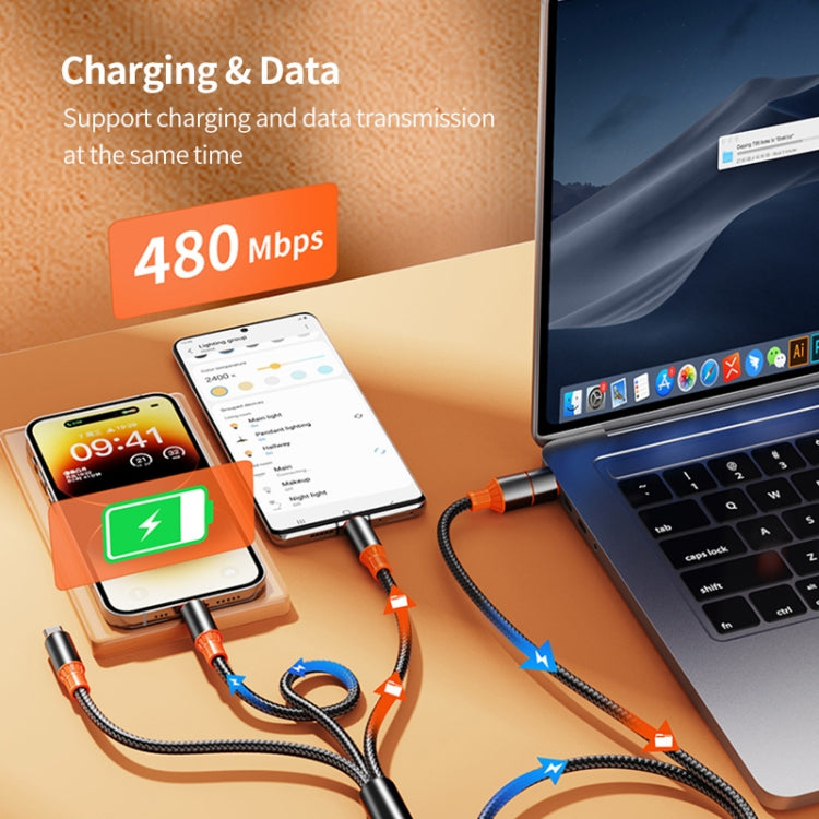 ENKAY 6-in-1 5A USB + Type-C to Type-C / 8 Pin / Micro USB Multifunction Fast Charging Cable, Length:1.2m, ENK-CB166