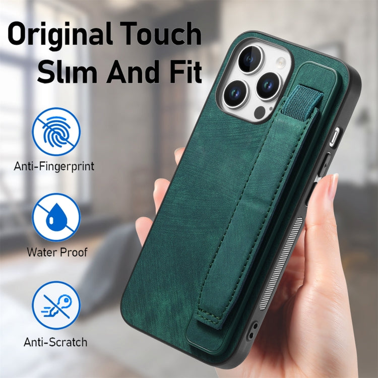 Retro Wristband Holder Leather Back Phone Case, For iPhone 16 Pro Max, For iPhone 16 Pro, For iPhone 16 Plus, For iPhone 16