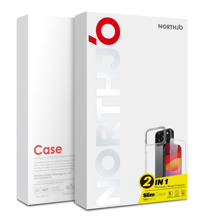 NORTHJO 2 in 1 TPU Phone Case Screen Protector Tempered Glass Film, For iPhone 17 Pro Max, For iPhone 17 Pro, For iPhone 17, For iPhone 17 Air, For iPhone 16e, For iPhone 16 Pro Max, For iPhone 16 Pro, For iPhone 16 Plus, For iPhone 16