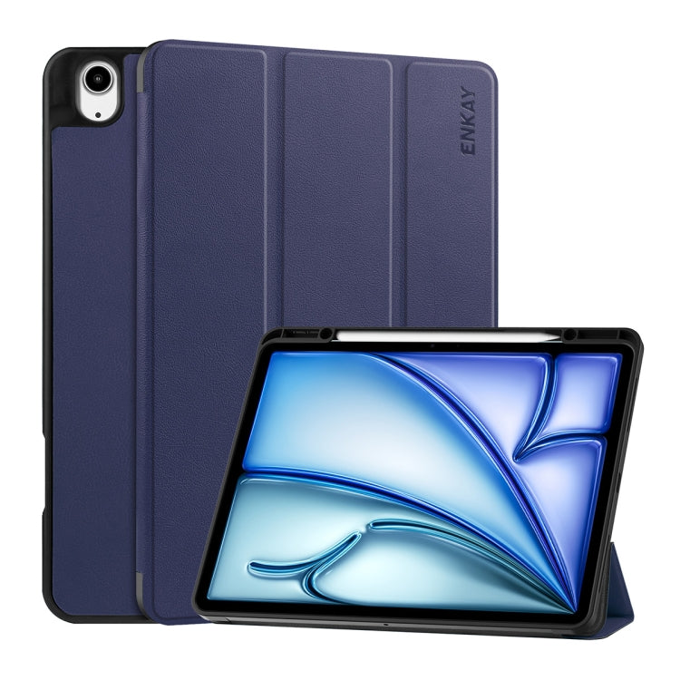 ENKAY Tri-fold Custer Texture TPU Leather Smart Tablet Case with Pen Slot, For iPad Air 13 2026 / 2025 / 2024, For iPad Pro 13 2025 / 2024