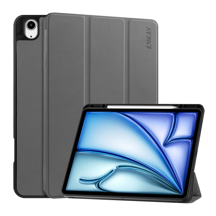 ENKAY Tri-fold Custer Texture TPU Leather Smart Tablet Case with Pen Slot, For iPad Air 13 2026 / 2025 / 2024, For iPad Pro 13 2025 / 2024
