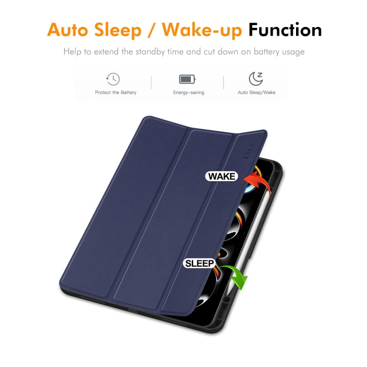 ENKAY Tri-fold Custer Texture TPU Leather Smart Tablet Case with Pen Slot, For iPad Pro 13 2025 / 2024, For iPad Air 13 2025 / 2024