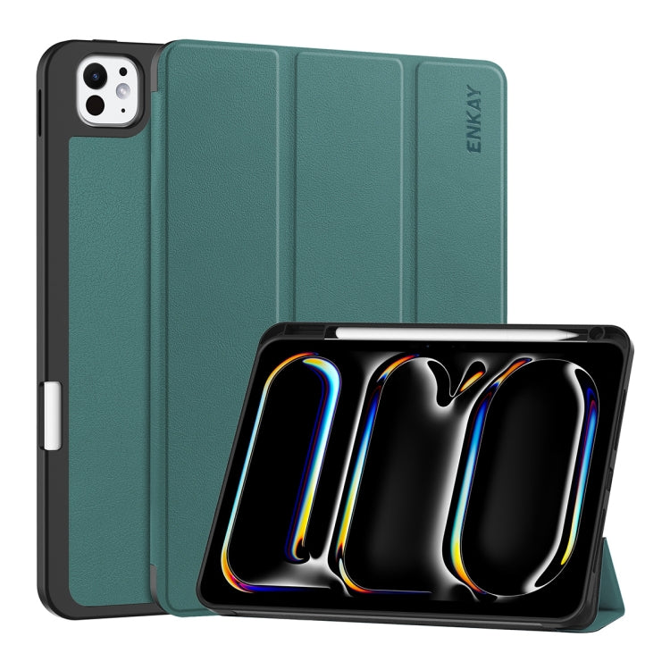 ENKAY Tri-fold Custer Texture TPU Leather Smart Tablet Case with Pen Slot, For iPad Air 13 2026 / 2025 / 2024, For iPad Pro 13 2025 / 2024