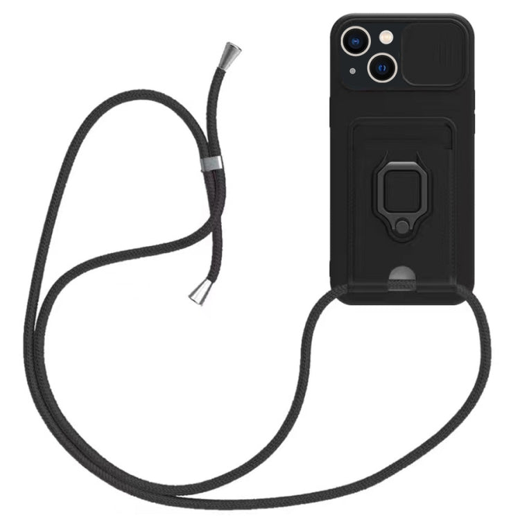 Sliding Camshield Magnetic Card Holder Silicone Phone Case with Lanyard, For iPhone 7 / 8 / SE 2022, For iPhone 13 Pro Max, For iPhone 13 Pro, For iPhone 13