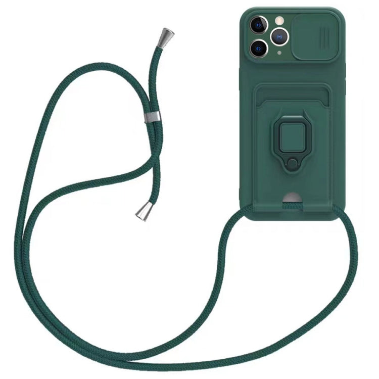 Sliding Camshield Magnetic Card Holder Silicone Phone Case with Lanyard, For iPhone 11 Pro Max, For iPhone 11, For iPhone 11 Pro, For iPhone X / XS