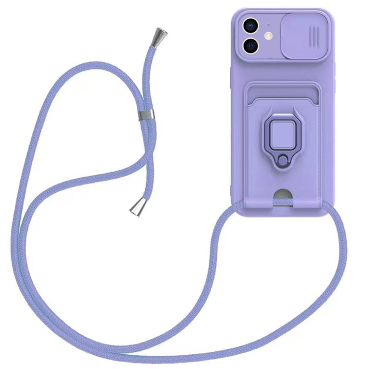 Sliding Camshield Magnetic Card Holder Silicone Phone Case with Lanyard, For iPhone 11 Pro Max, For iPhone 11, For iPhone 11 Pro, For iPhone X / XS
