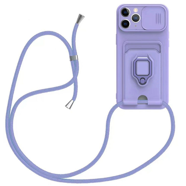 Sliding Camshield Magnetic Card Holder Silicone Phone Case with Lanyard, For iPhone 11 Pro Max, For iPhone 11, For iPhone 11 Pro, For iPhone X / XS