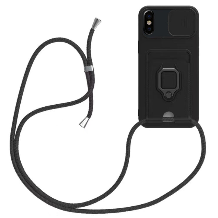 Sliding Camshield Magnetic Card Holder Silicone Phone Case with Lanyard, For iPhone 11, For iPhone 11 Pro, For iPhone X / XS, For iPhone XR