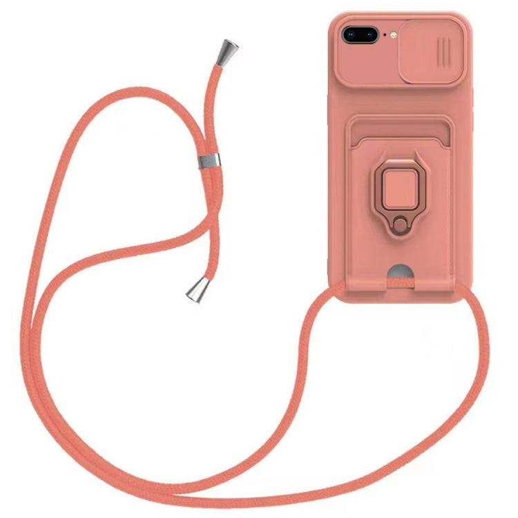 Sliding Camshield Magnetic Card Holder Silicone Phone Case with Lanyard