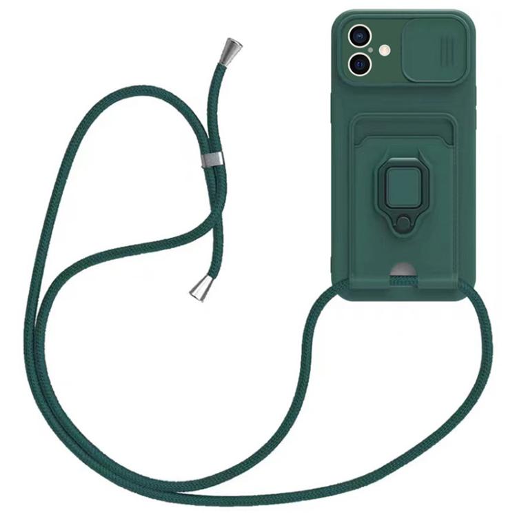 Sliding Camshield Magnetic Card Holder Silicone Phone Case with Lanyard, For iPhone 16e, For iPhone 16 Pro Max, For iPhone 16 Pro, For iPhone 16 Plus