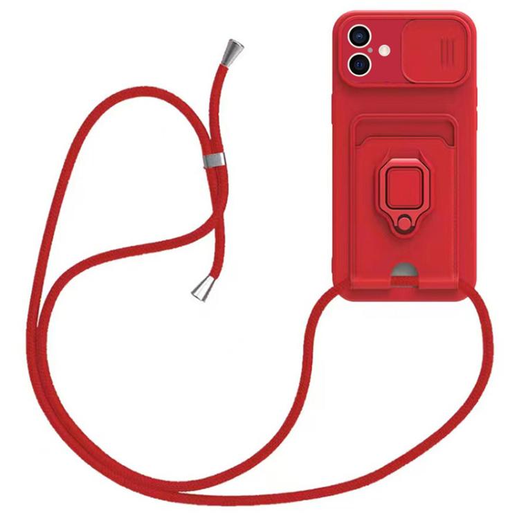Sliding Camshield Magnetic Card Holder Silicone Phone Case with Lanyard, For iPhone 16e, For iPhone 16 Pro Max, For iPhone 16 Pro, For iPhone 16 Plus
