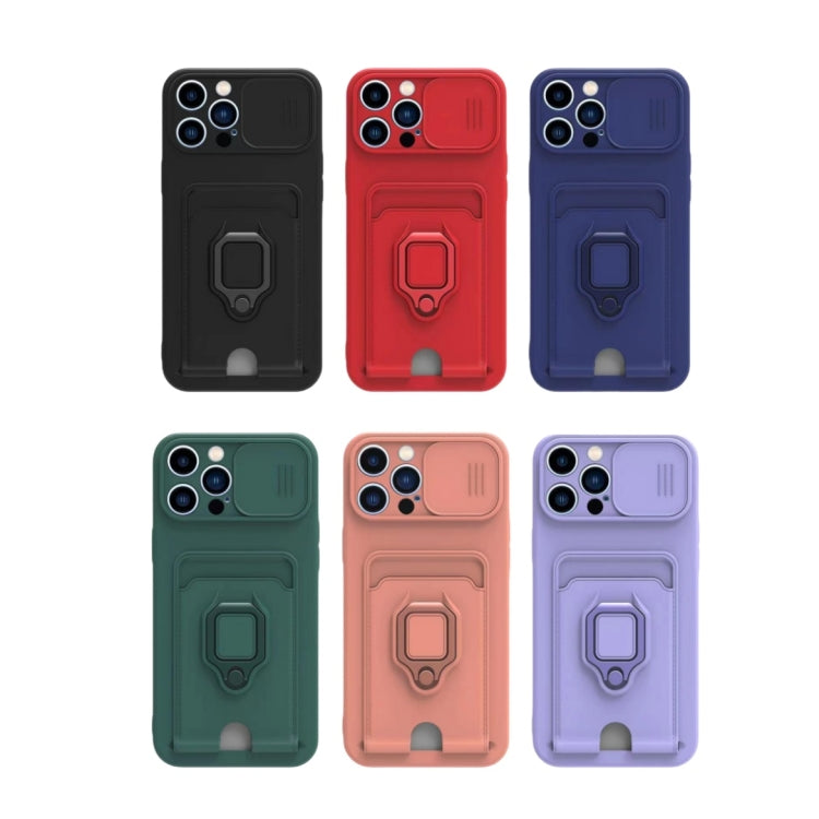 Sliding Camshield Magnetic Card Holder Silicone Phone Case with Lanyard