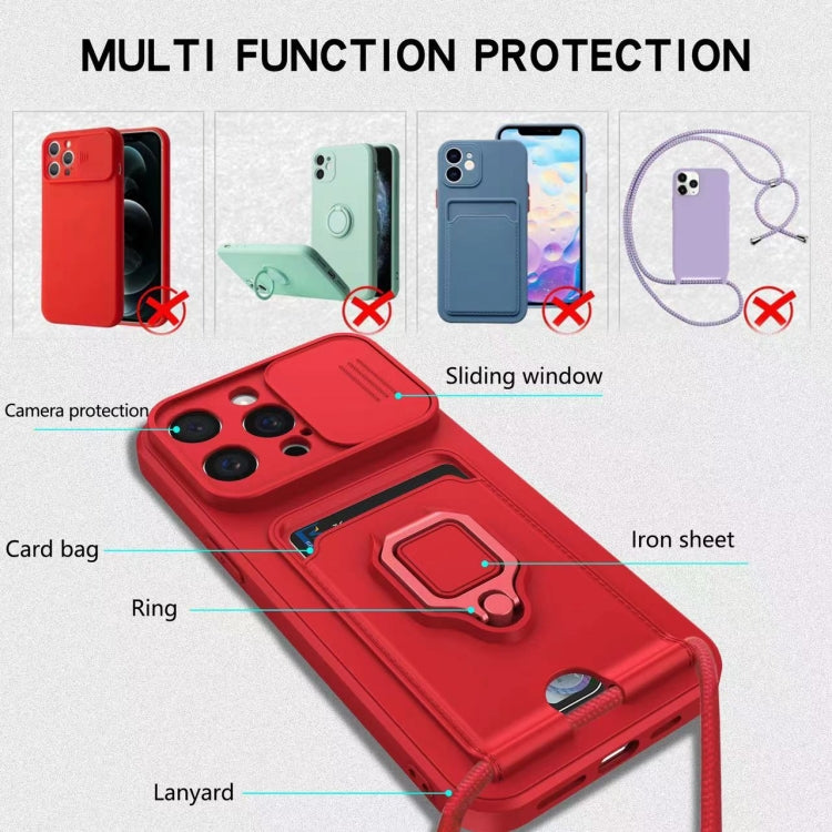 Sliding Camshield Magnetic Card Holder Silicone Phone Case, For iPhone 16 Pro Max, For iPhone 16 Pro, For iPhone 16 Plus, For iPhone 16