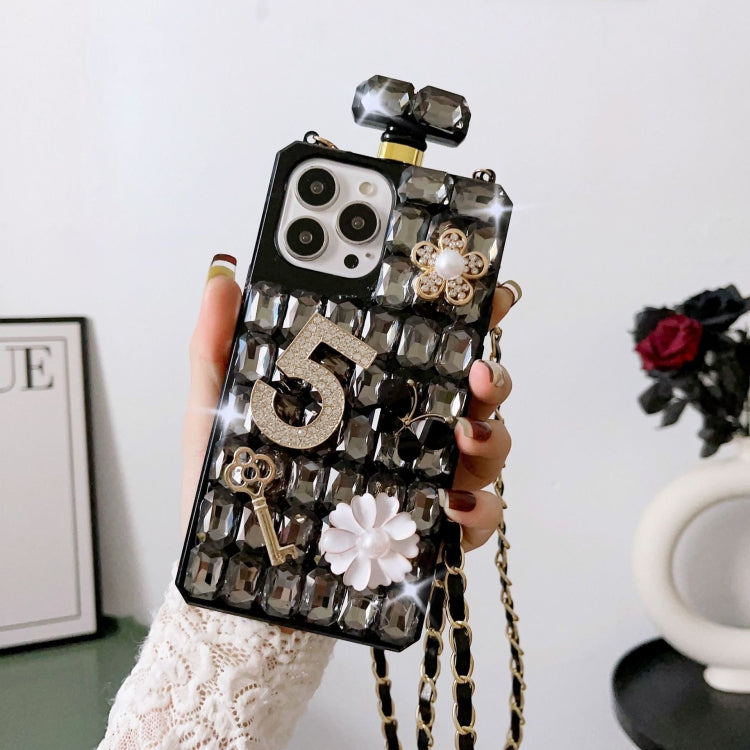 Crossbody Perfume Bottle Handmade Inlaid Diamond PC Phone Case, For iPhone 16 Pro Max, For iPhone 16 Pro, For iPhone 16 Plus, For iPhone 16, For iPhone 15 Pro Max, For iPhone 15 Pro