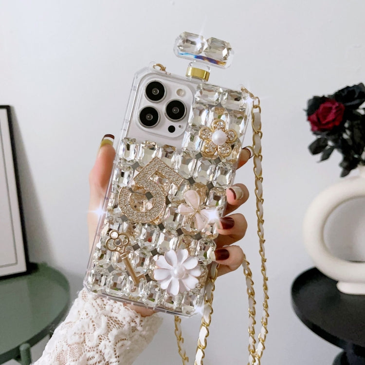 Crossbody Perfume Bottle Handmade Inlaid Diamond PC Phone Case, For iPhone 16 Pro Max, For iPhone 16 Pro, For iPhone 16 Plus, For iPhone 16, For iPhone 15 Pro Max, For iPhone 15 Pro