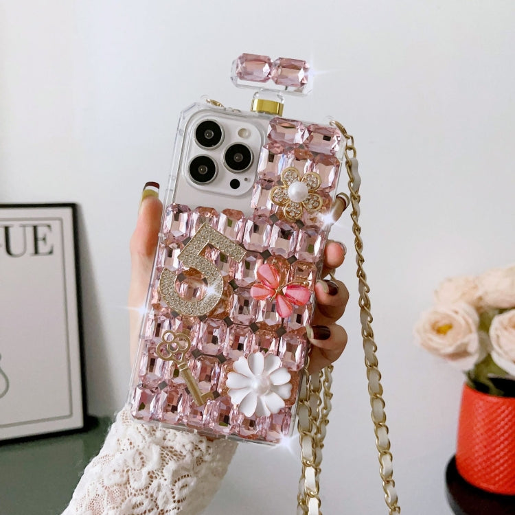 Crossbody Perfume Bottle Handmade Inlaid Diamond PC Phone Case, For iPhone 16 Pro Max, For iPhone 16 Pro, For iPhone 16 Plus, For iPhone 16, For iPhone 15 Pro Max, For iPhone 15 Pro