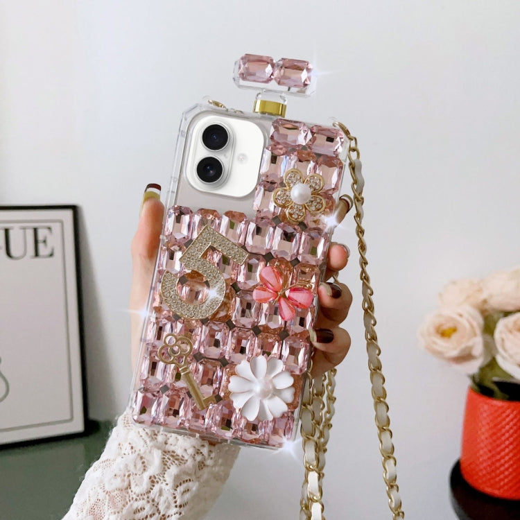 Crossbody Perfume Bottle Handmade Inlaid Diamond PC Phone Case, For iPhone 16 Pro Max, For iPhone 16 Pro, For iPhone 16 Plus, For iPhone 16, For iPhone 15 Pro Max, For iPhone 15 Pro