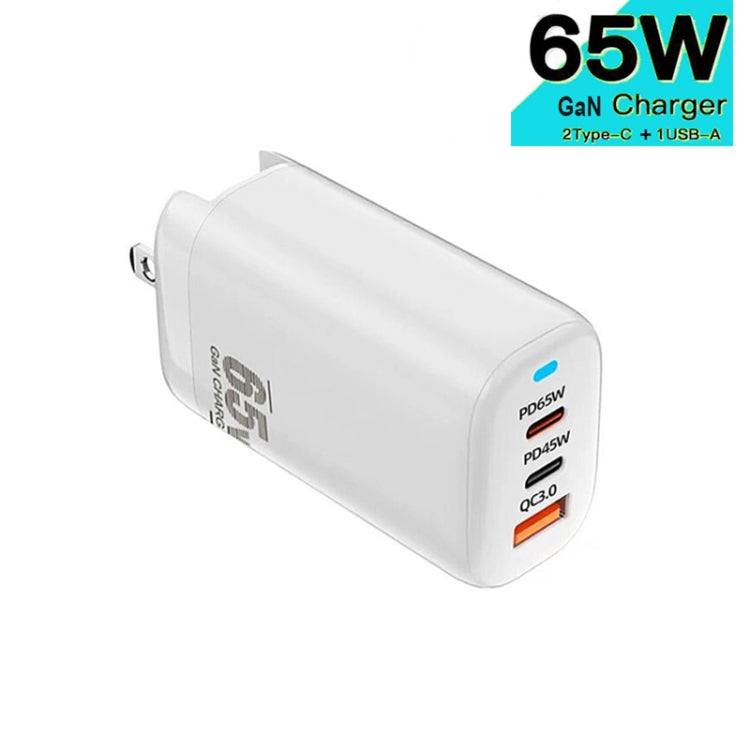 TE-65W GaN PD65W Dual USB-C/Type-C+USB-A Laptop Tablet Adapter，US Plug, US Plug