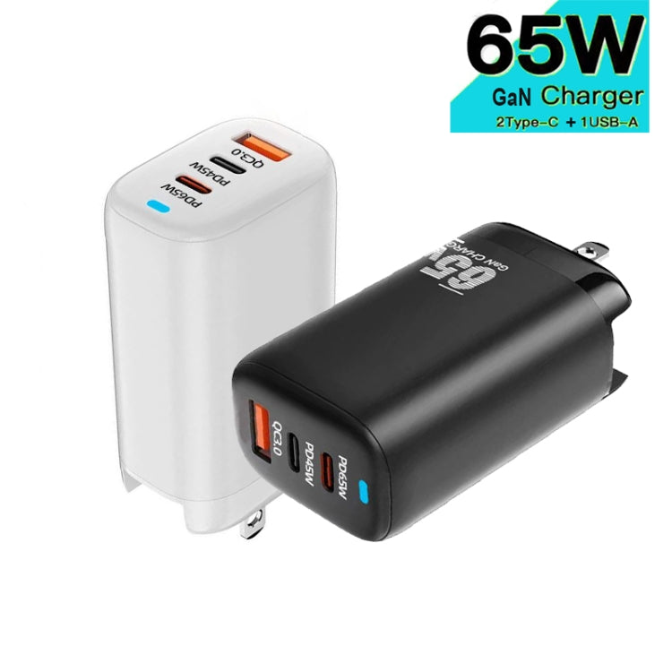 TE-65W GaN PD65W Dual USB-C/Type-C+USB-A Laptop Tablet Adapter，US Plug, US Plug