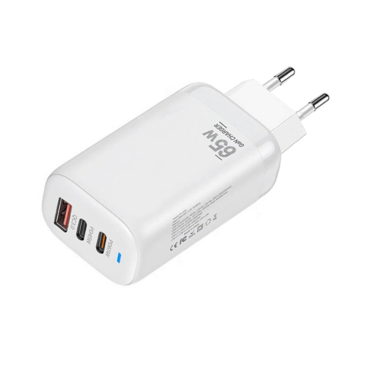 TE-65W GaN PD65W Dual USB-C+USB-A Laptop / Tablet Adapter，EU Plug, EU Plug