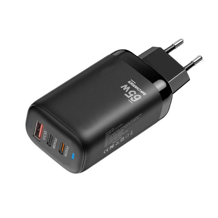 TE-65W GaN PD65W Dual USB-C+USB-A Laptop / Tablet Adapter，EU Plug, EU Plug