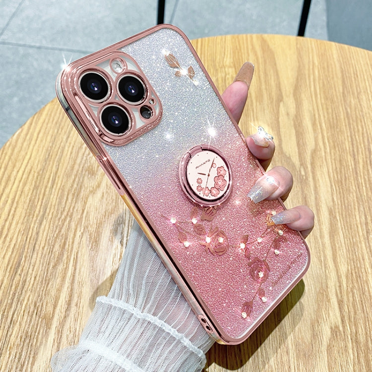 Gradient Glitter Immortal Flower Ring All-inclusive Phone Case, For iPhone 16 Pro Max, For iPhone 16 Pro, For iPhone 16 Plus, For iPhone 16
