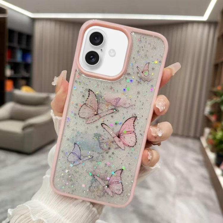 Color Butterfly Glitter Epoxy TPU Phone Case, For iPhone 16 Pro Max, For iPhone 16 Pro, For iPhone 16 Plus, For iPhone 16, For iPhone 15 Pro Max, For iPhone 15 Pro, For iPhone 15 Plus, For iPhone 15