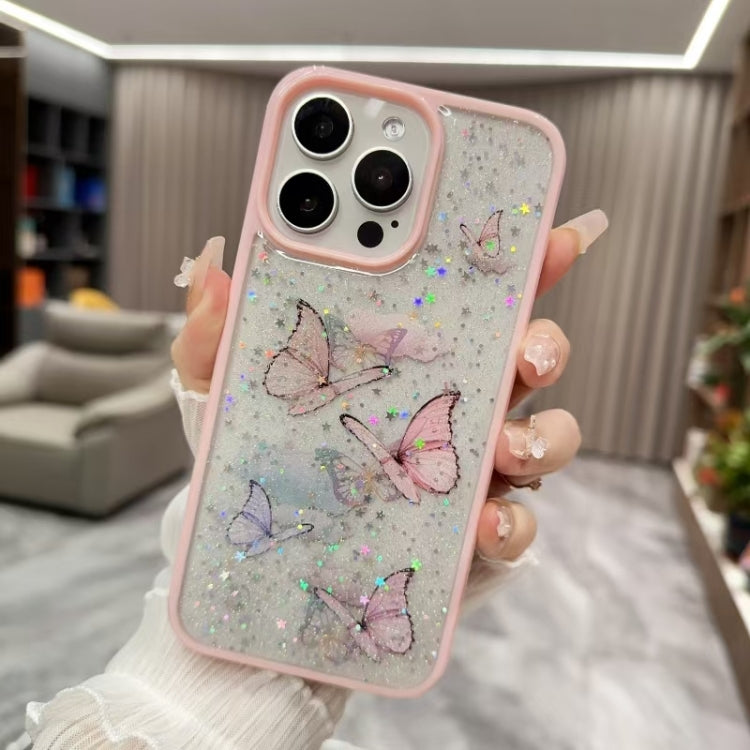 Color Butterfly Glitter Epoxy TPU Phone Case, For iPhone 16 Pro Max, For iPhone 16 Pro, For iPhone 16 Plus, For iPhone 16, For iPhone 15 Pro Max, For iPhone 15 Pro, For iPhone 15 Plus, For iPhone 15