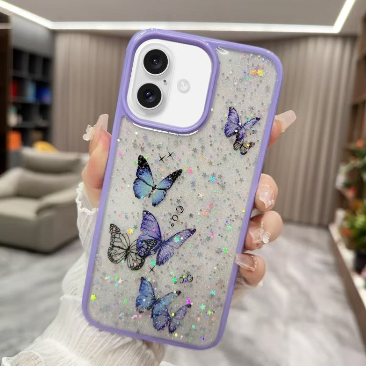 Color Butterfly Glitter Epoxy TPU Phone Case, For iPhone 16 Pro Max, For iPhone 16 Pro, For iPhone 16 Plus, For iPhone 16, For iPhone 15 Pro Max, For iPhone 15 Pro, For iPhone 15 Plus, For iPhone 15